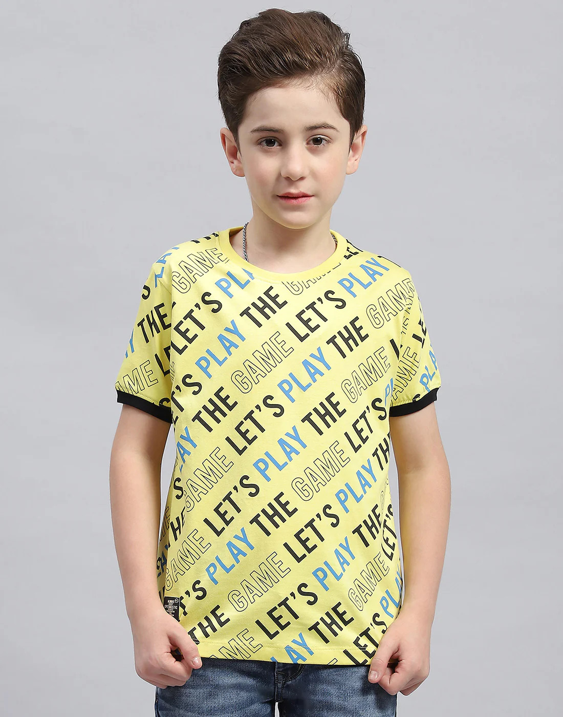 Boys Yellow Printed Round Neck Half Sleeve T-Shirt - Image 2