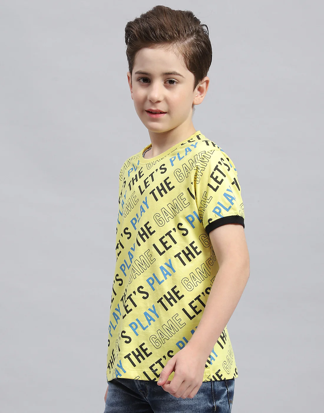 Boys Yellow Printed Round Neck Half Sleeve T-Shirt - Image 3