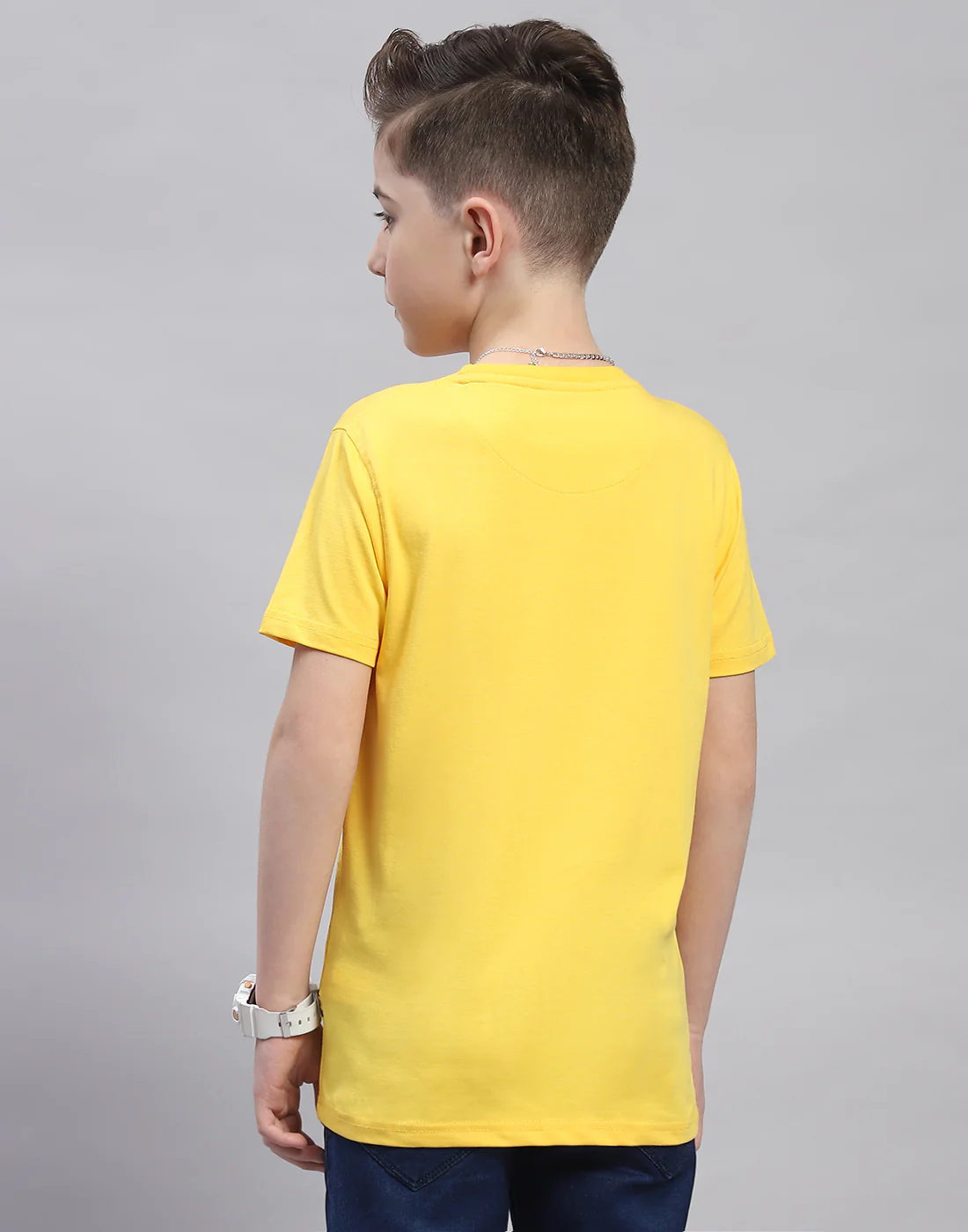 Boys Yellow Printed Round Neck Half Sleeve T-Shirt - Image 5