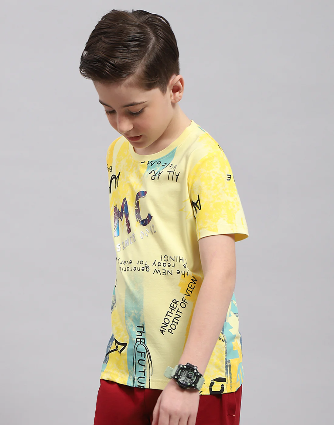 Boys Yellow Printed Round Neck Half Sleeve T-Shirt - Image 3