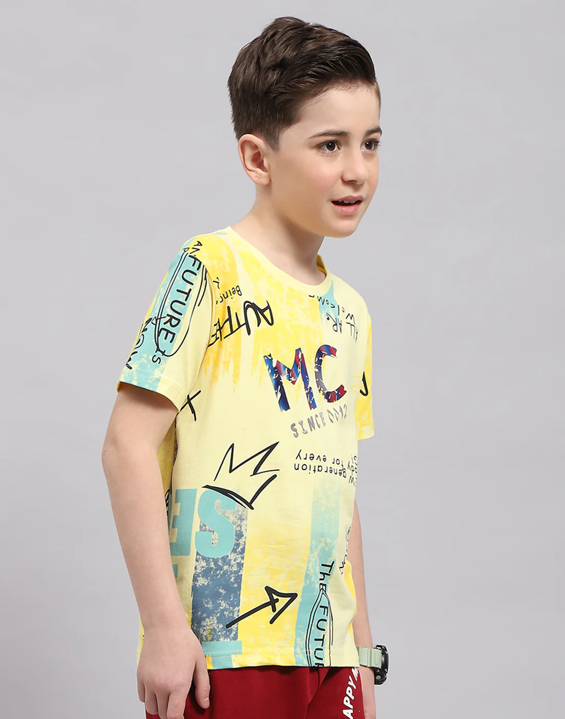 Boys Yellow Printed Round Neck Half Sleeve T-Shirt - Image 4