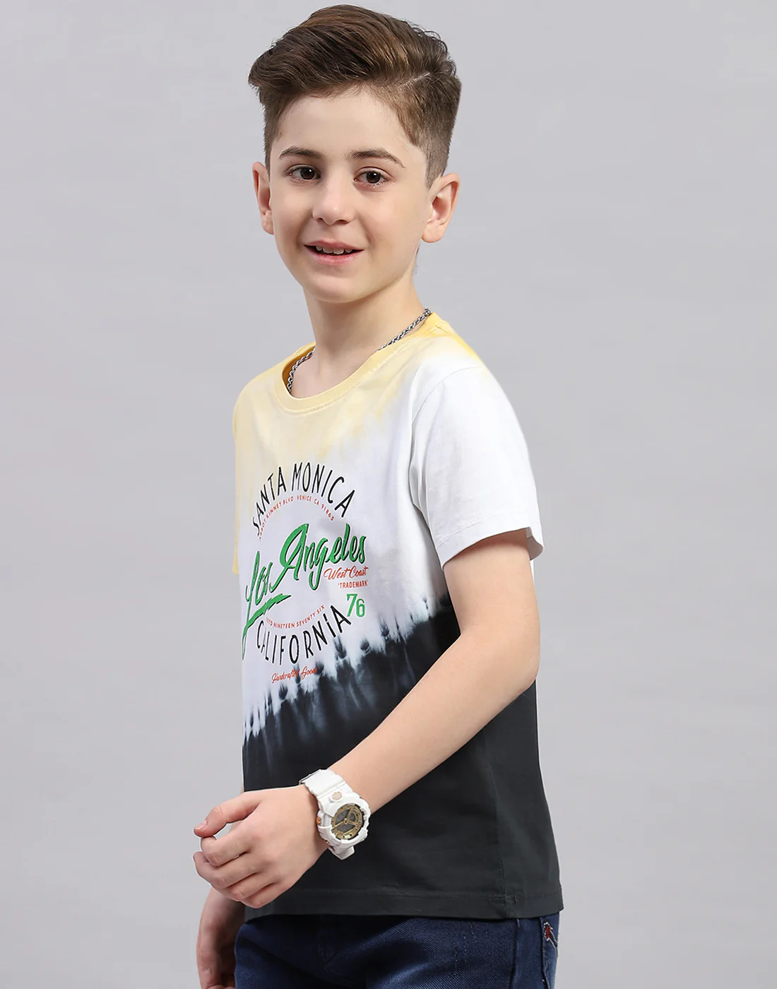 Boys Yellow Printed Round Neck Half Sleeve T-Shirt - Image 3