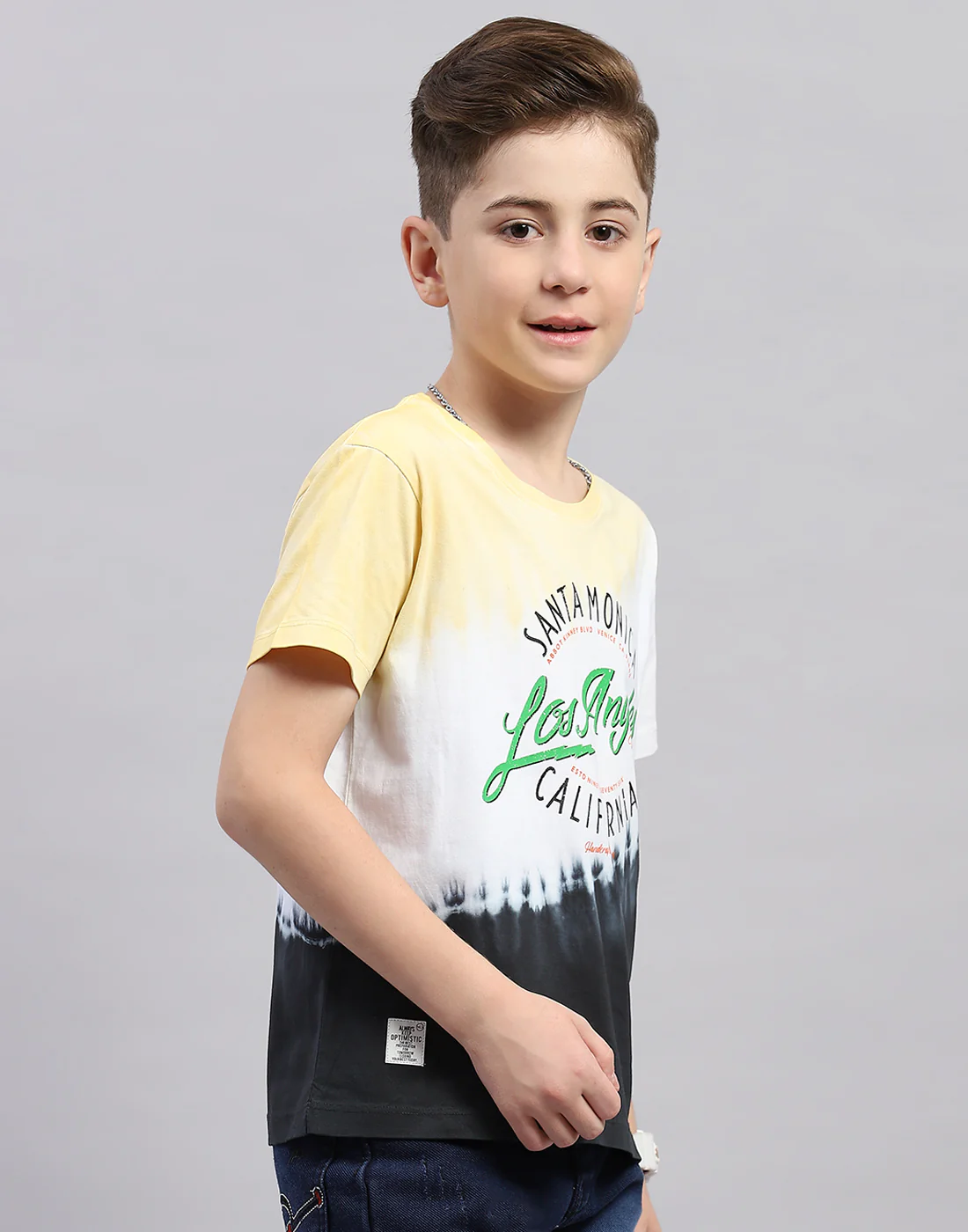 Boys Yellow Printed Round Neck Half Sleeve T-Shirt - Image 4
