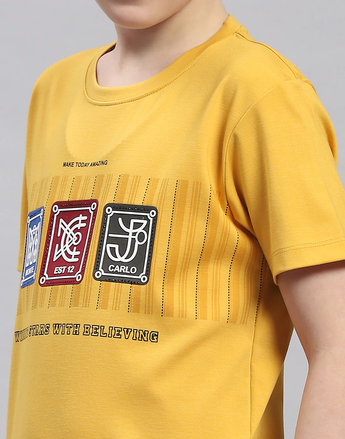 Boys Yellow Printed Round Neck Half Sleeve T-Shirt - Image 7