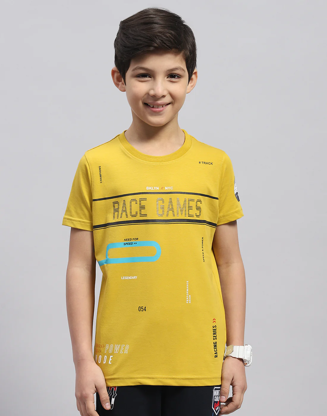 Boys Yellow Printed Round Neck Half Sleeve T-Shirt - Image 2