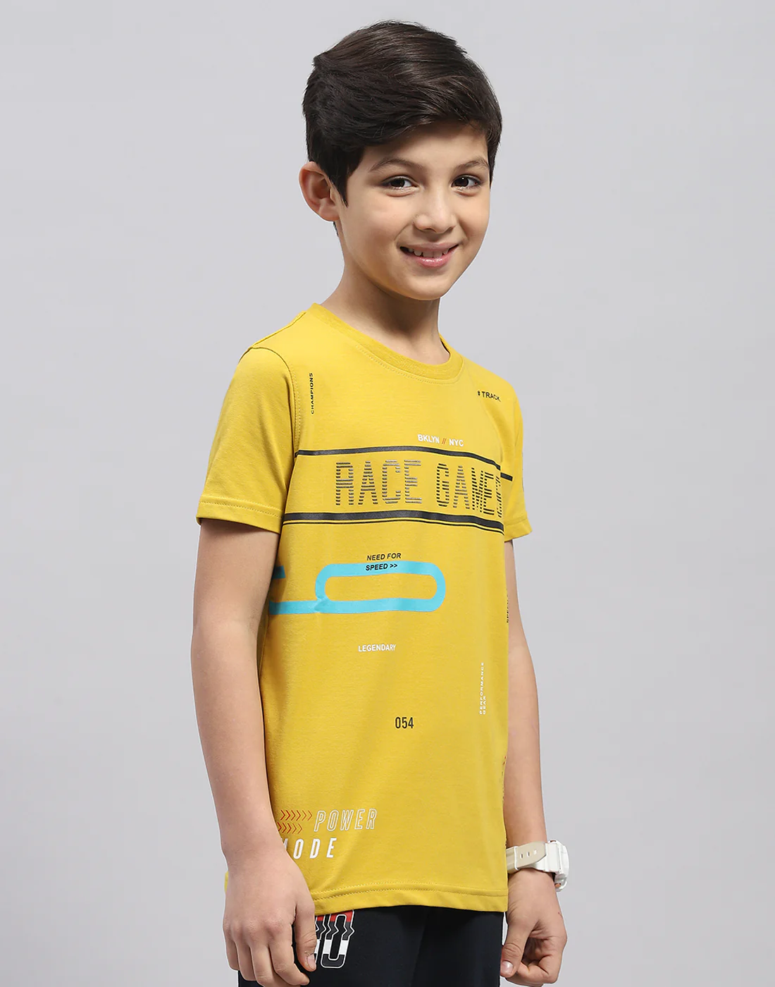 Boys Yellow Printed Round Neck Half Sleeve T-Shirt - Image 4