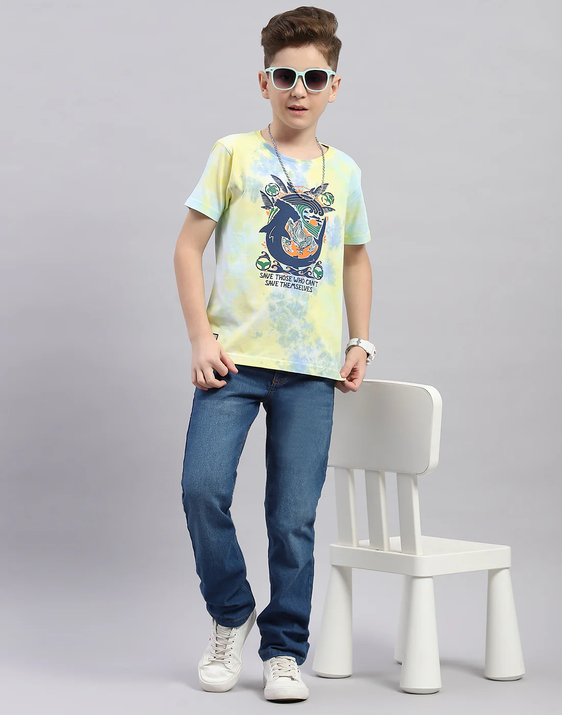 Boys Yellow Printed Round Neck Half Sleeve T-Shirt - Image 2