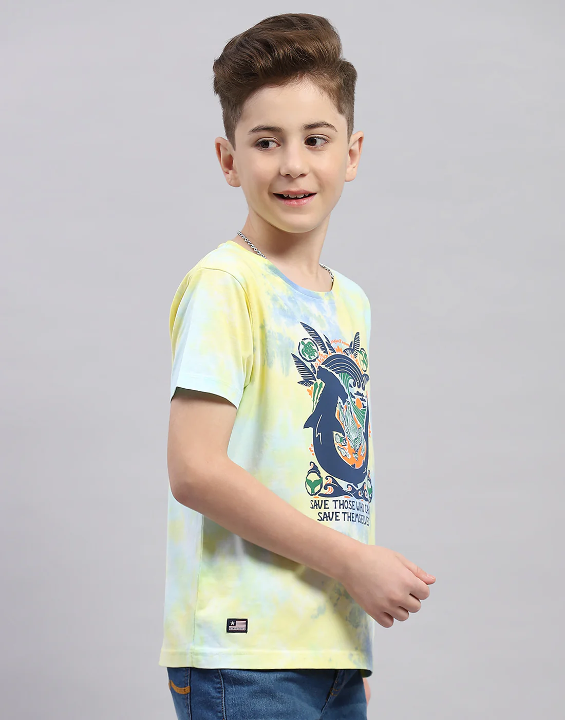 Boys Yellow Printed Round Neck Half Sleeve T-Shirt - Image 4