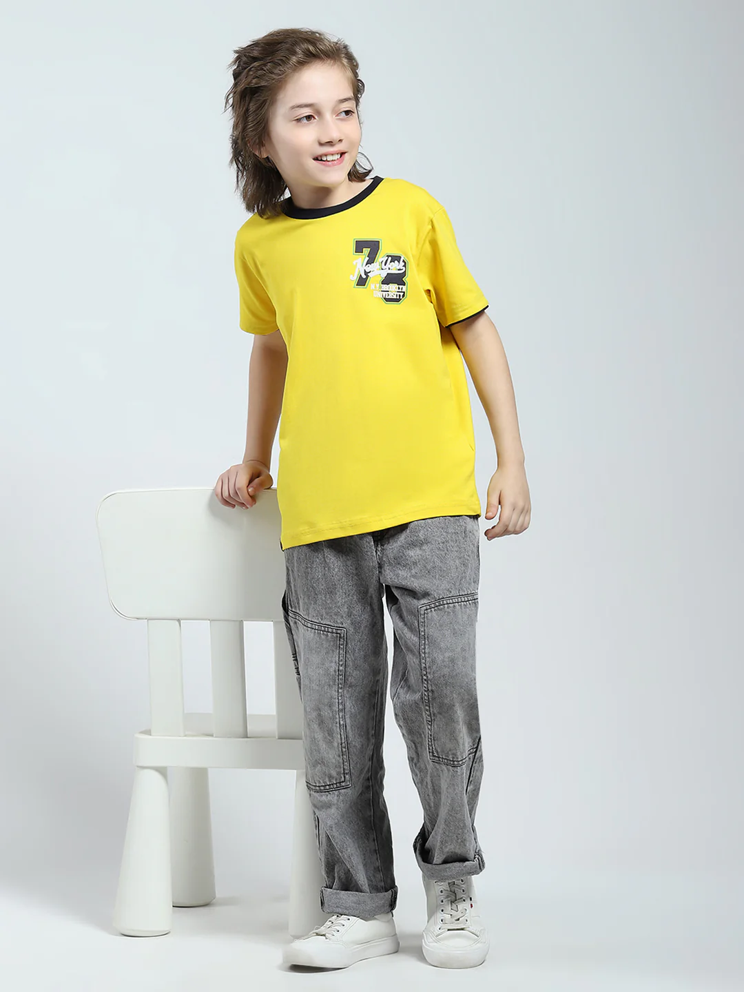Boys Yellow Printed Round Neck Half Sleeve T-Shirt - Image 2