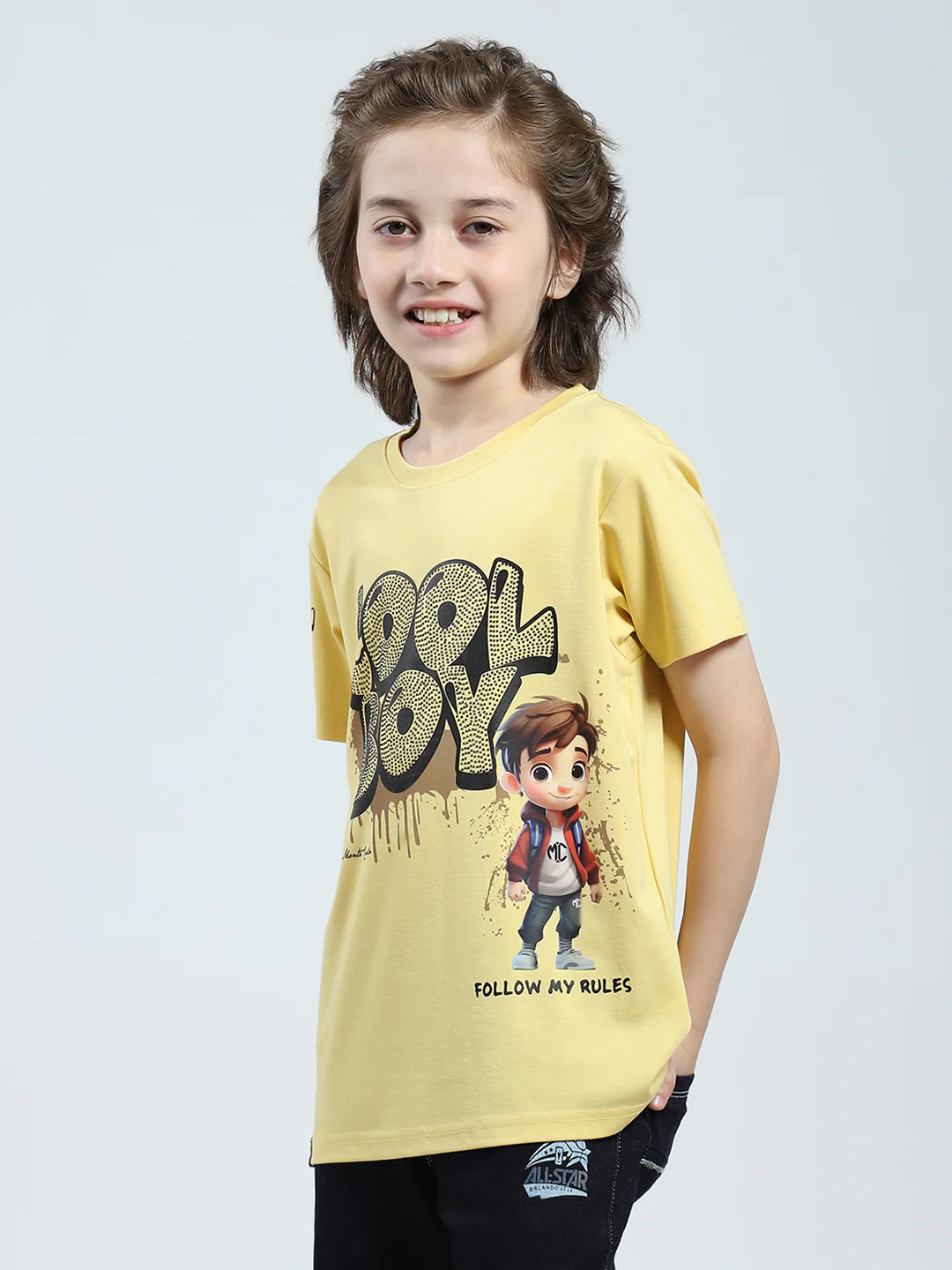 Boys Yellow Printed Round Neck Half Sleeve T-Shirt - Image 3