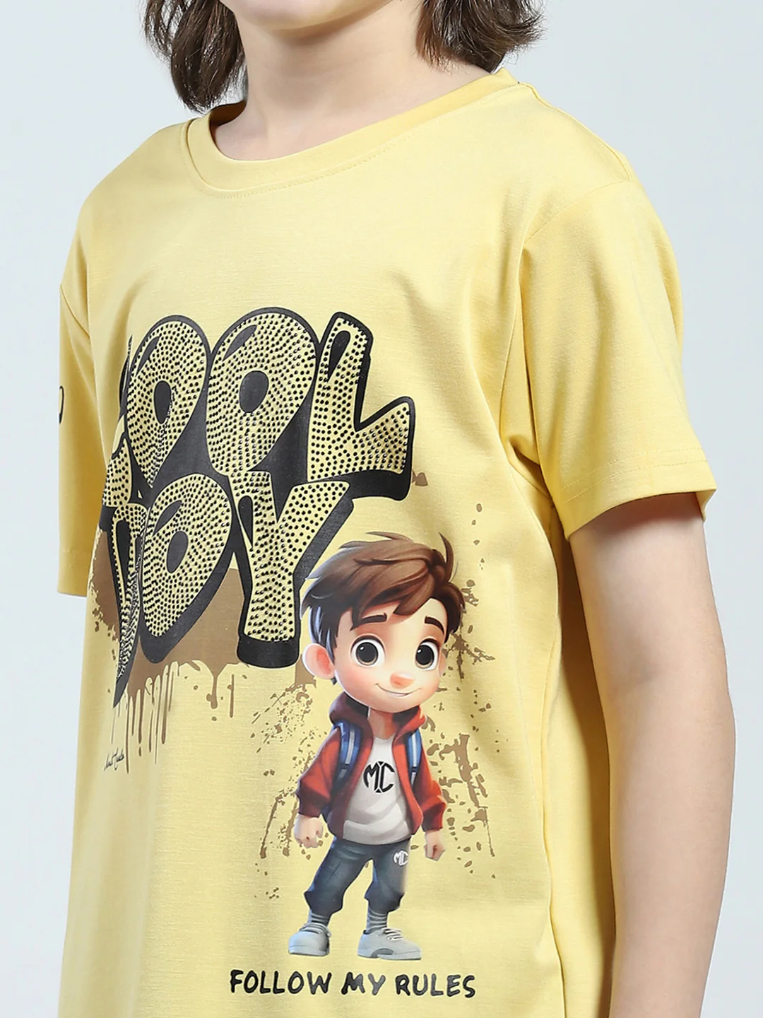 Boys Yellow Printed Round Neck Half Sleeve T-Shirt - Image 6