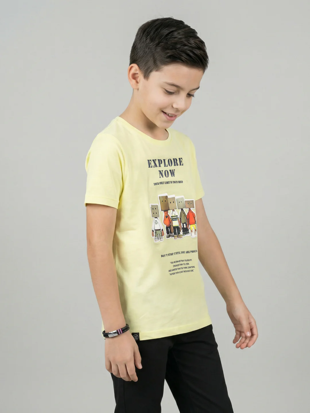 Boys Yellow Printed Round Neck Half Sleeve T-Shirt - Image 2