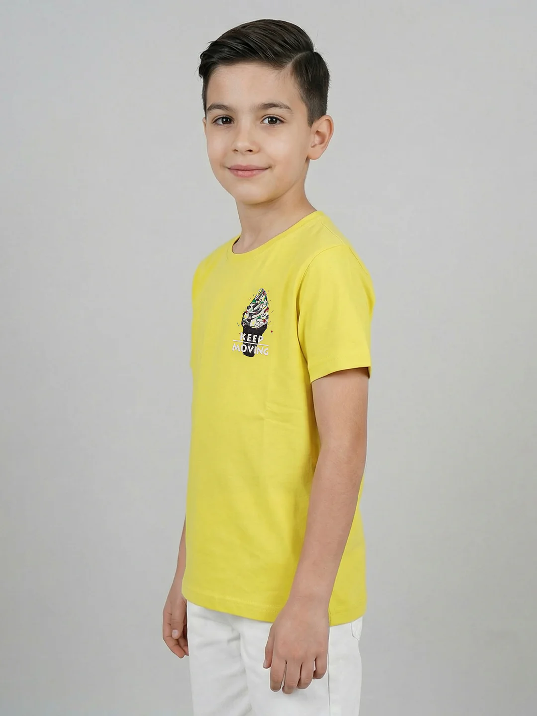 Boys Yellow Printed Round Neck Half Sleeve T-Shirt - Image 2