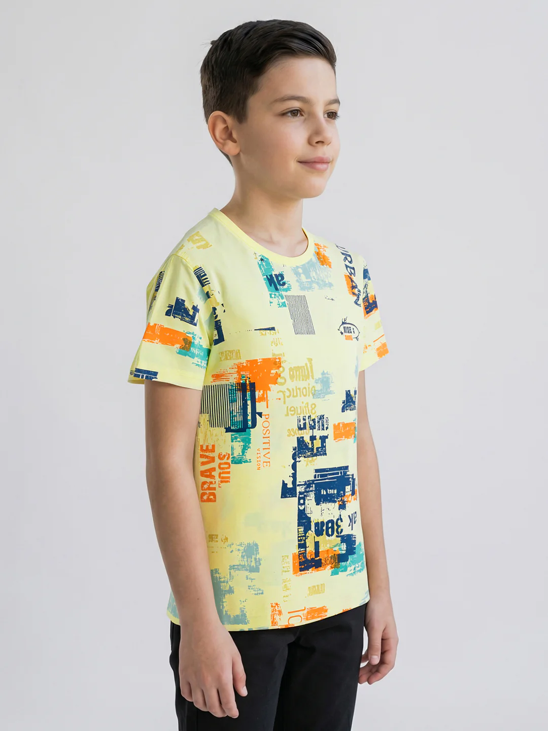 Boys Yellow Printed Round Neck Half Sleeve T-Shirt - Image 2