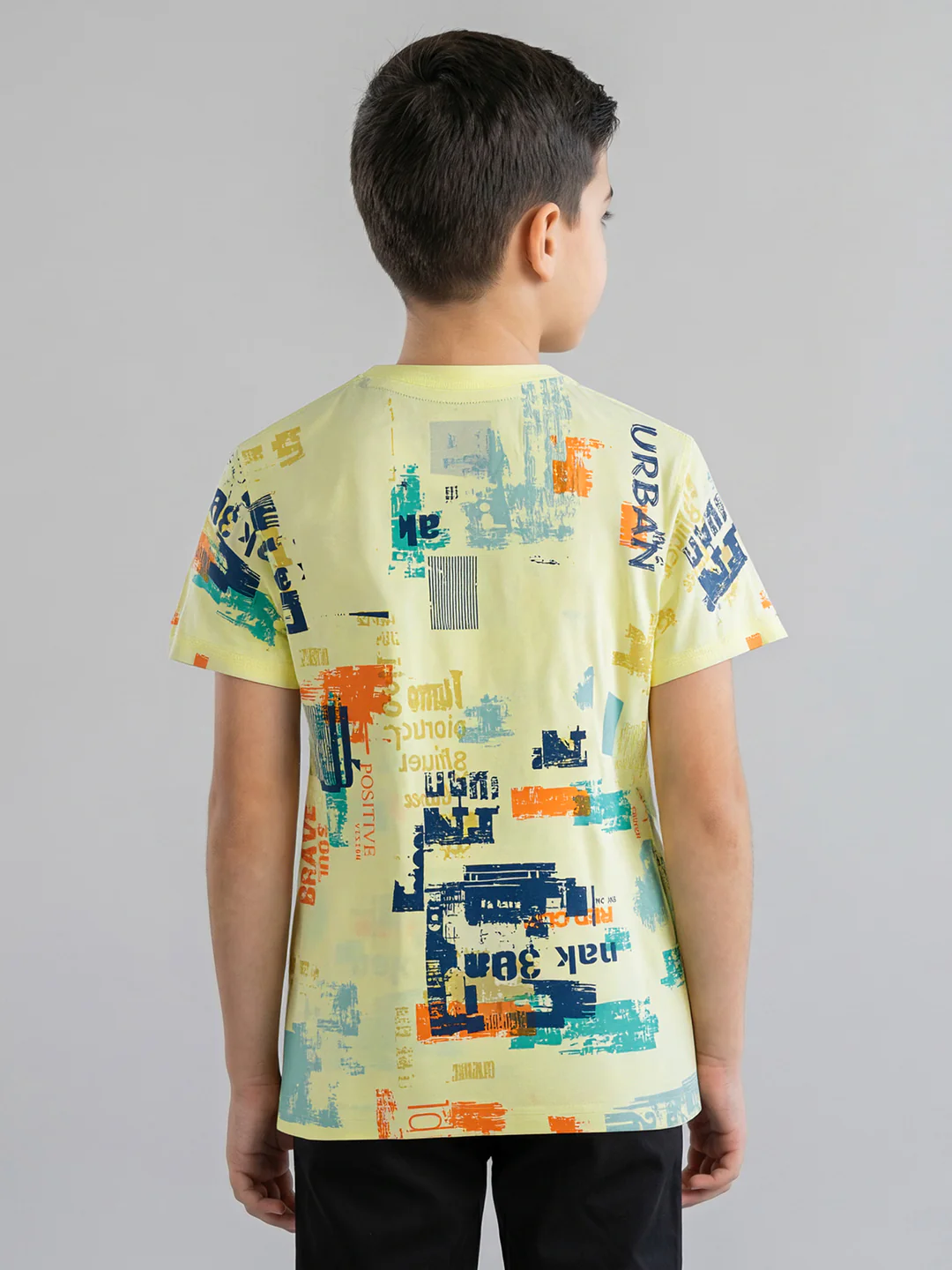 Boys Yellow Printed Round Neck Half Sleeve T-Shirt - Image 4