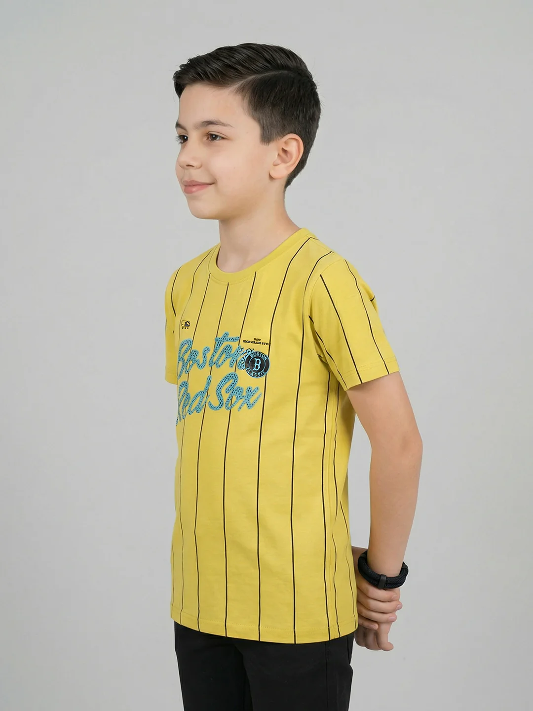 Boys Yellow Printed Round Neck Half Sleeve T-Shirt - Image 2
