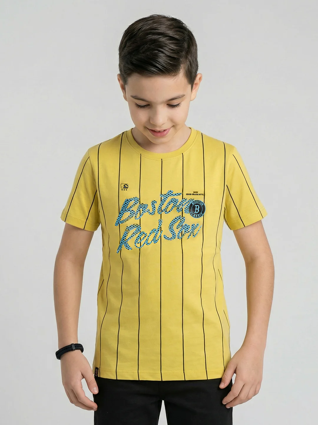 Boys Yellow Printed Round Neck Half Sleeve T-Shirt - Image 3