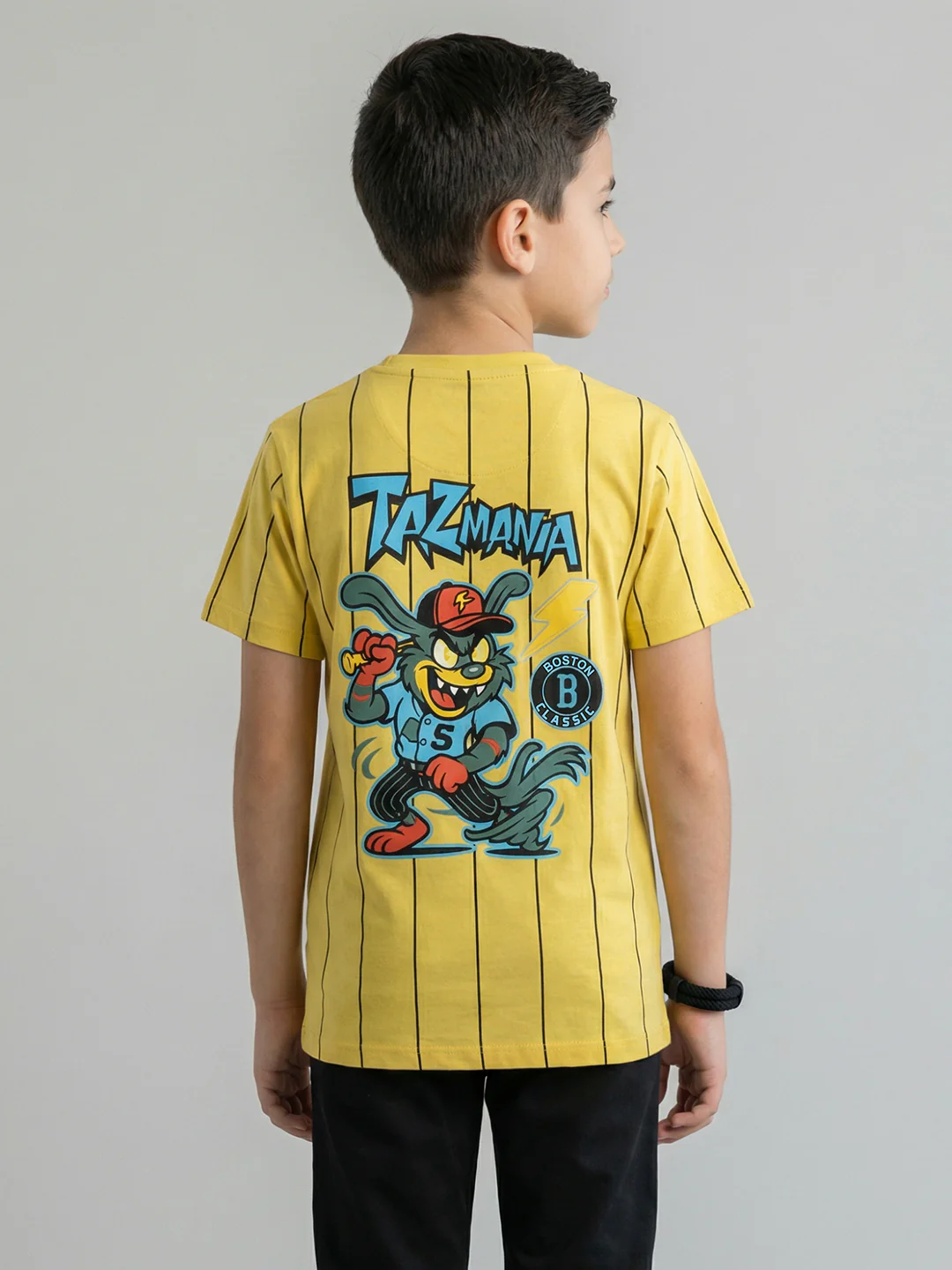 Boys Yellow Printed Round Neck Half Sleeve T-Shirt - Image 4
