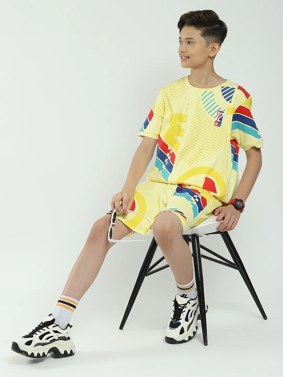 Boys Yellow Printed Round Neck Half Sleeve Bermuda Set - Image 2
