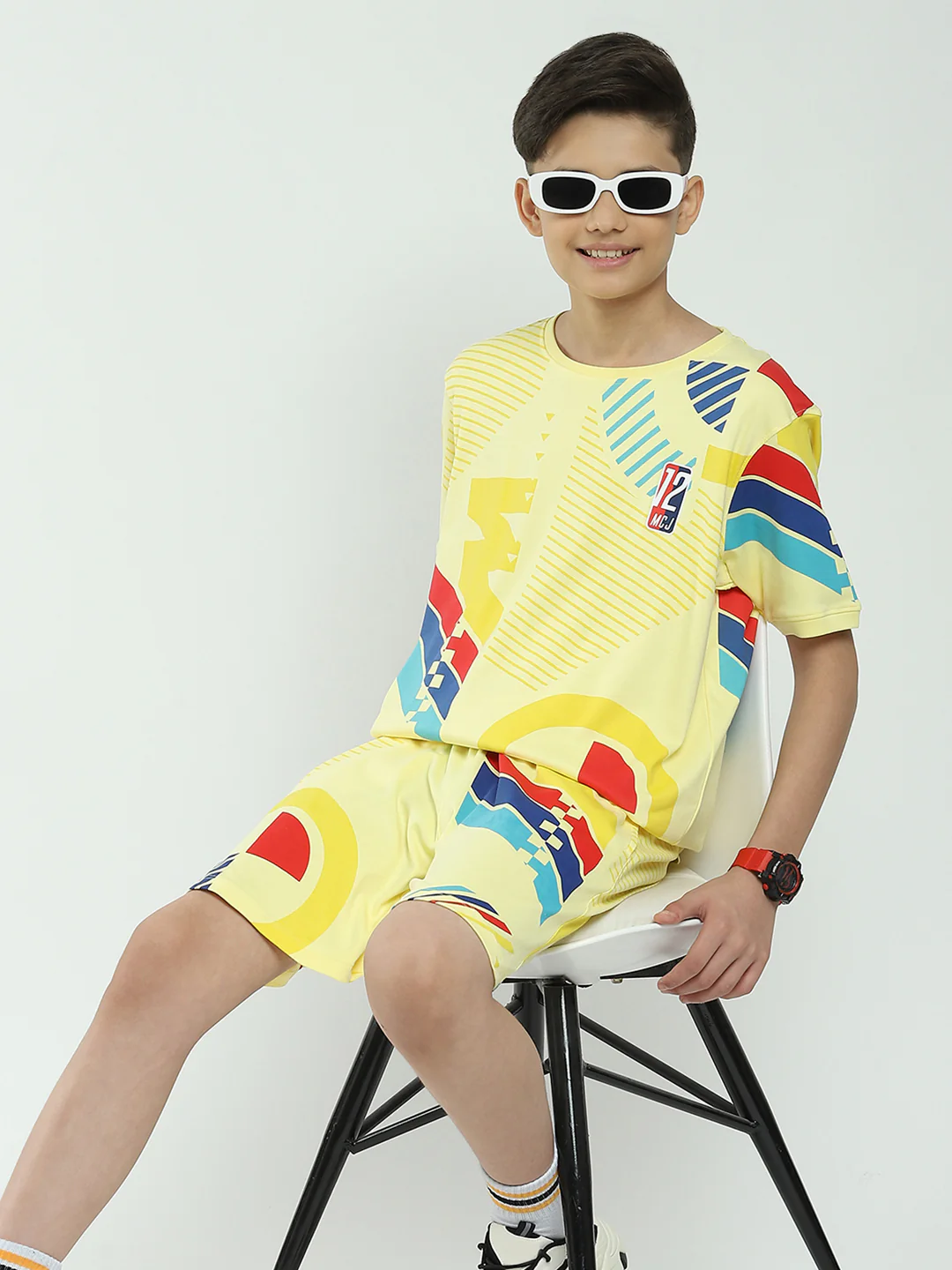 Boys Yellow Printed Round Neck Half Sleeve Bermuda Set - Image 6