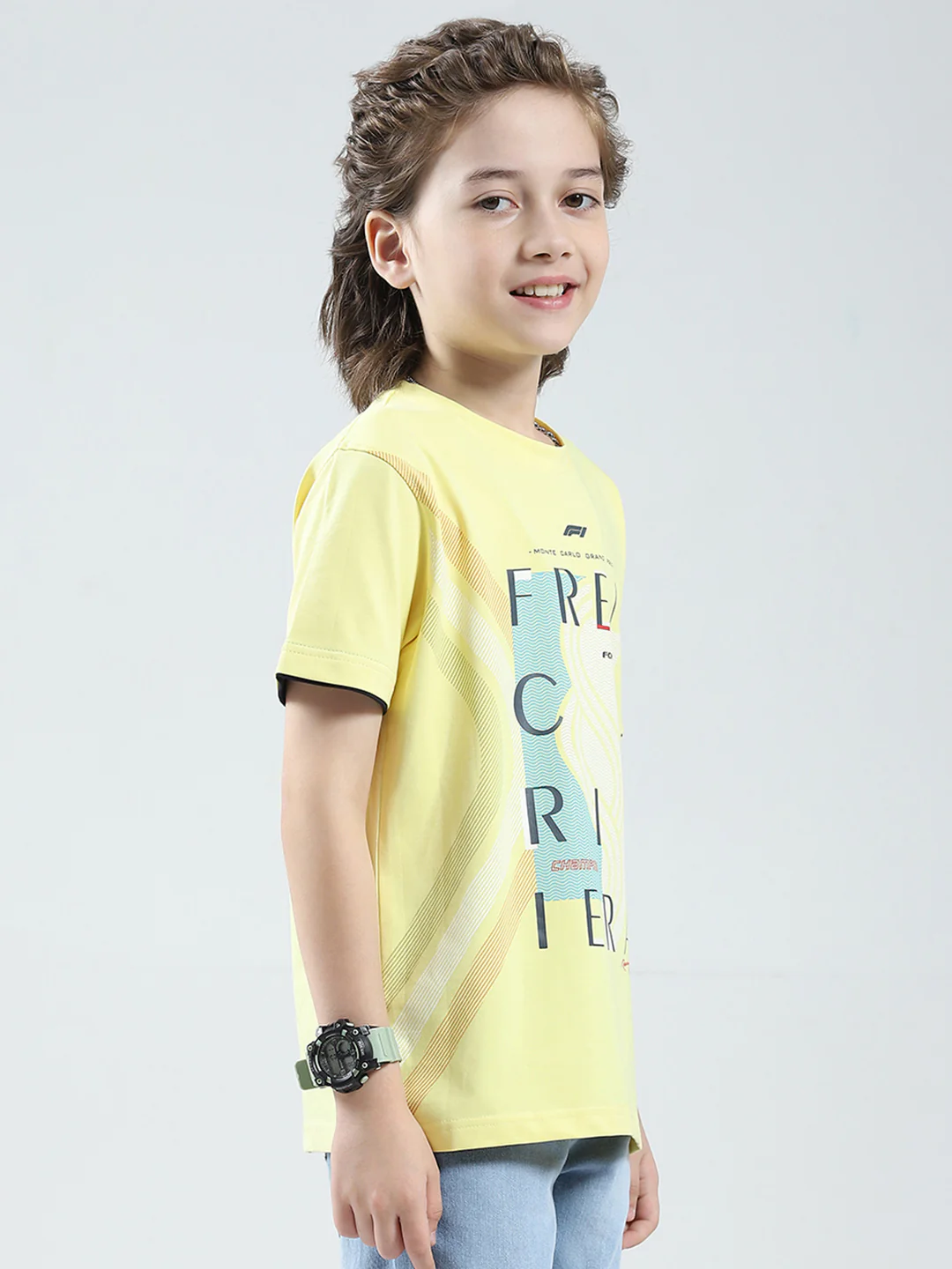 Boys Yellow Printed Round Neck Half Sleeve T-Shirt - Image 4