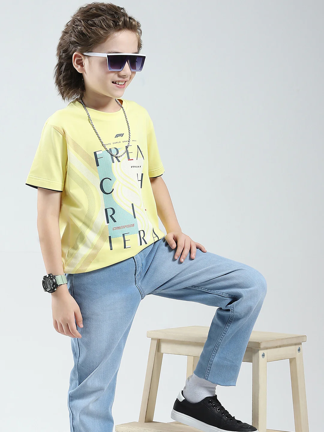 Boys Yellow Printed Round Neck Half Sleeve T-Shirt - Image 6