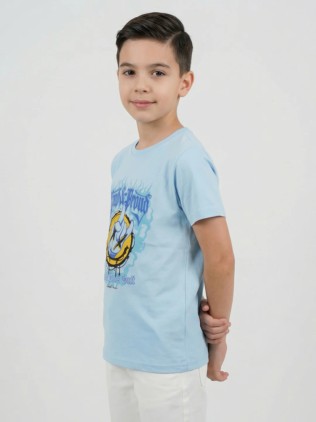 Boys Yellow & Sky Blue Printed Round Neck Half Sleeve T-Shirt (Pack of 2) - Image 2