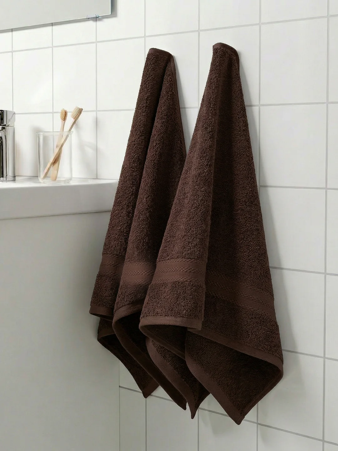 Brown Pure Cotton Solid 380 GSM Hand Towel 2 Pc Set (Jazz Collection)
