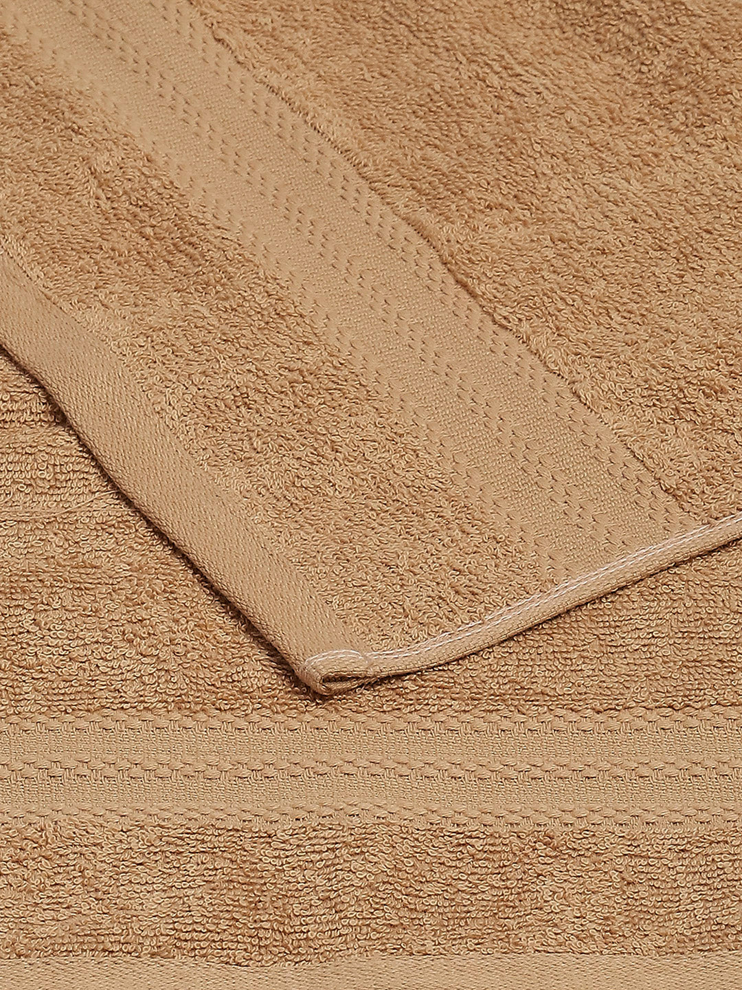 Camel Brown Cotton Solid 380 GSM 2 Bath Towel & 2 Hand Towel - Image 4