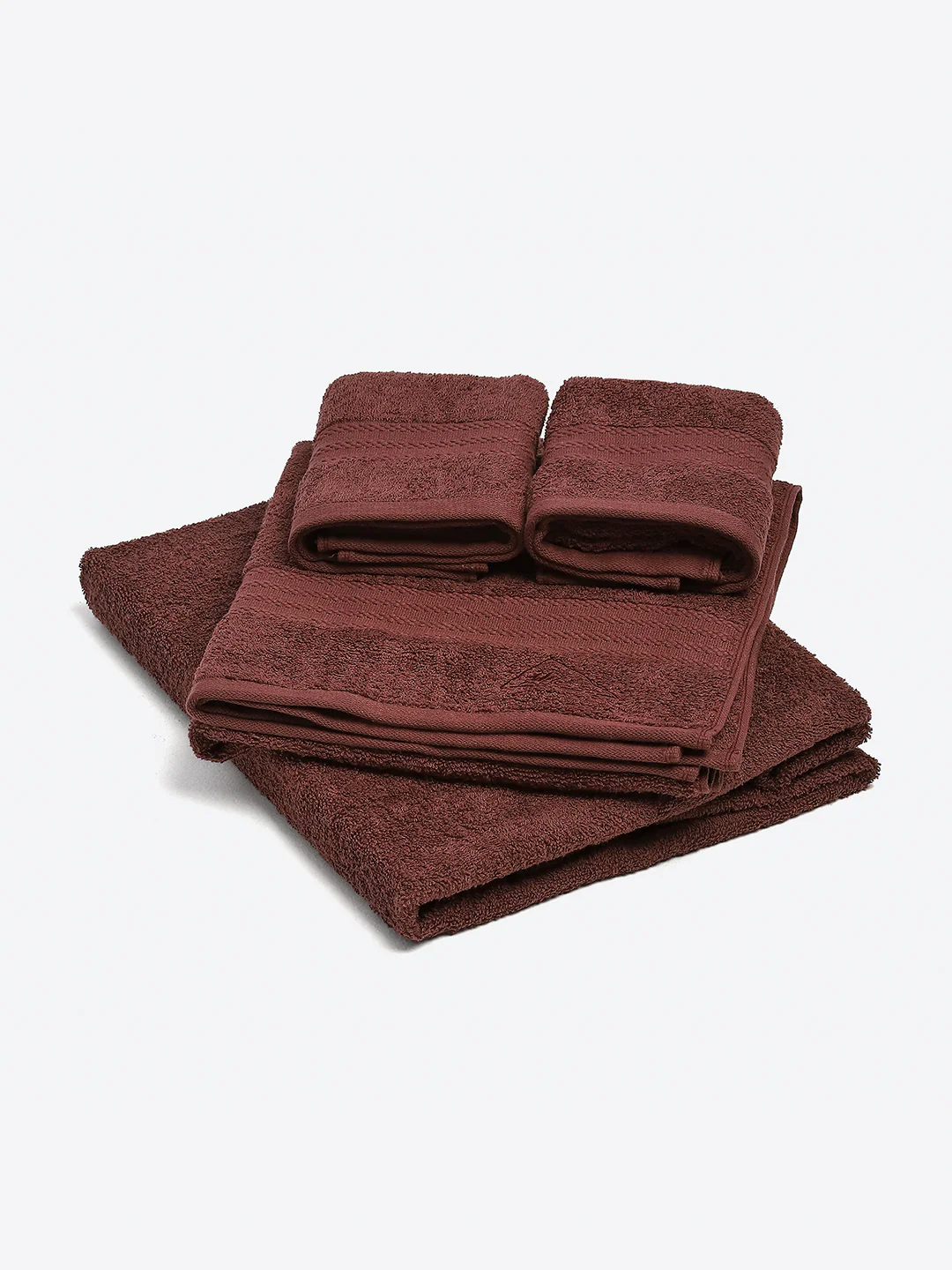 Dark Brown Cotton Solid 380 GSM 2 Bath Towel & 2 Hand Towel - Image 2