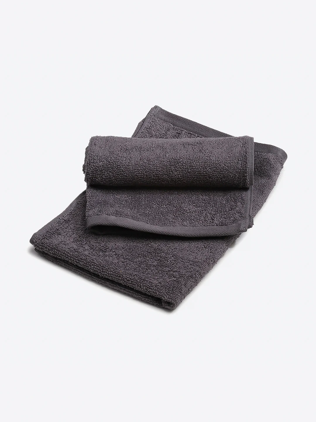 Dark Grey Cotton Solid 350 GSM Hand Towel (Pack of 2) - Image 2