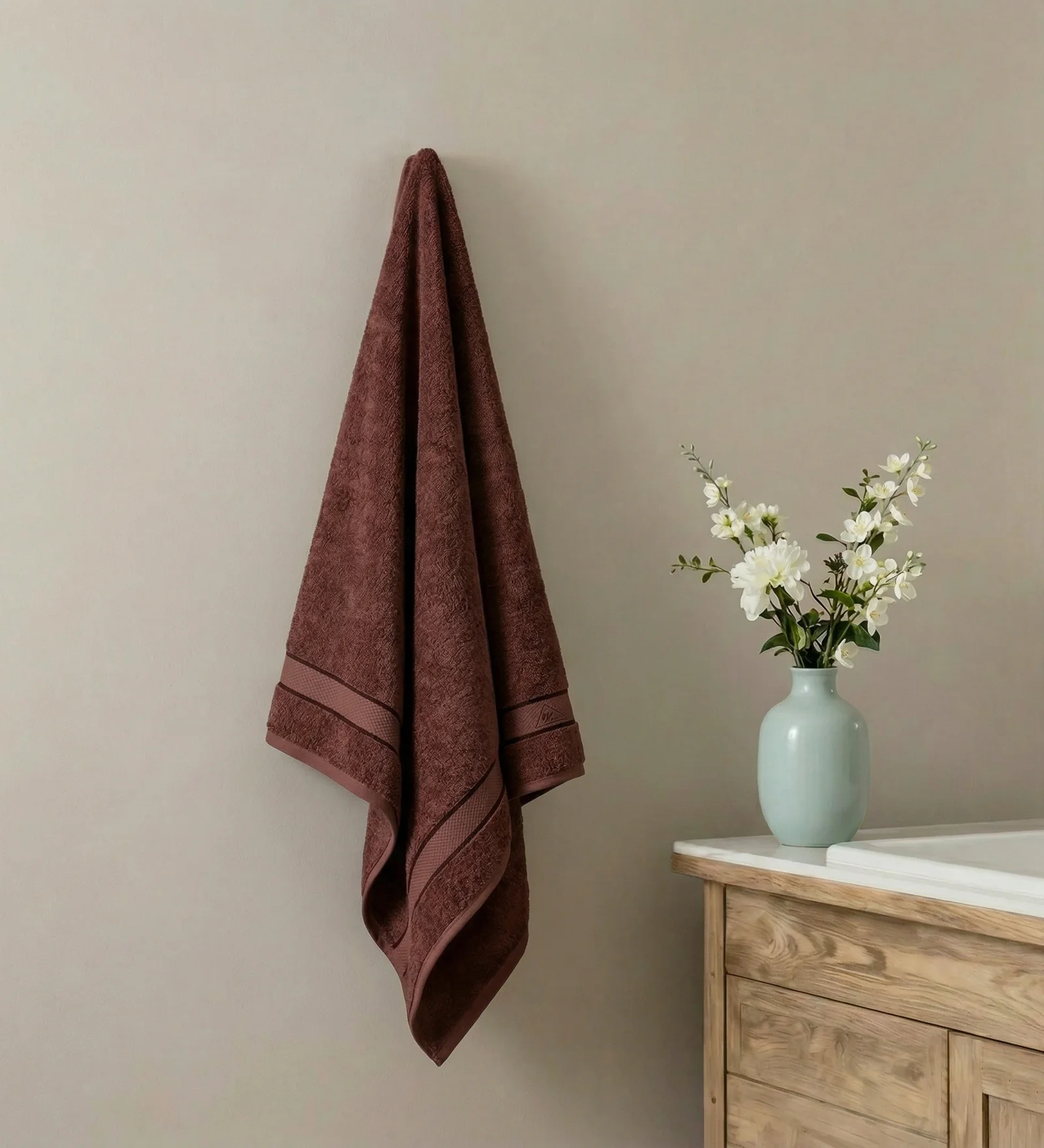 Dusty Brown Pure Cotton Solid 450 GSM Bath Towel 1 Piece (Oasis Collection)
