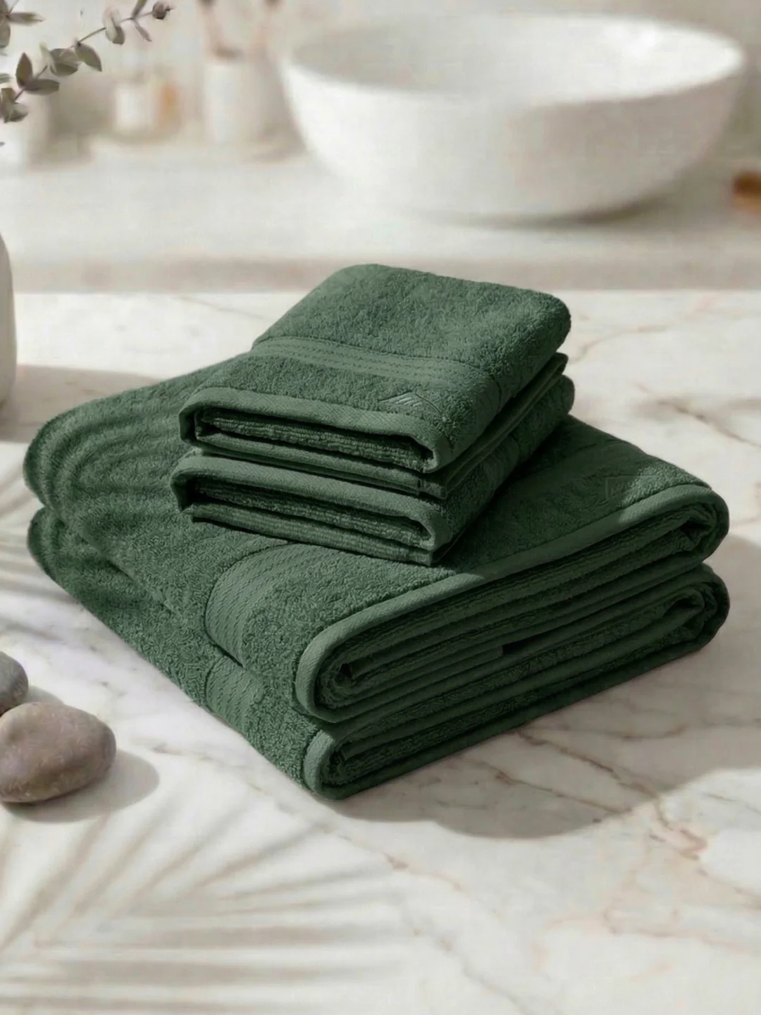 Elm Green 100% Cotton Solid 380 GSM Bath Towel Jazz 4 Pc Set Gifting Box Pack - Image 2