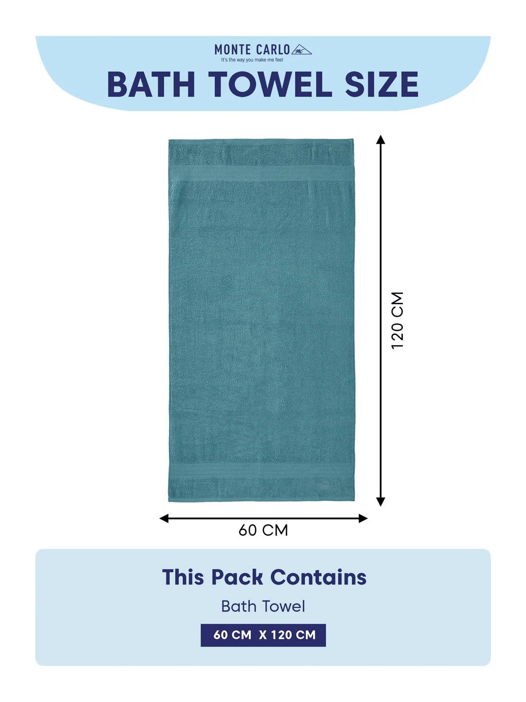 Essential Aqua Blue 100% Cotton Solid 380 GSM Bath Towel Jazz Small 1 Pc Pvc Pack - Image 8