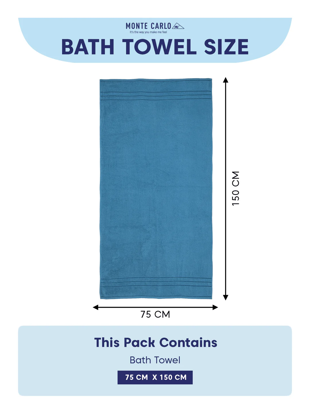 Essential Blue 100% Cotton Solid 340 GSM Bath Towel Soho 1 Pc Pvc Pack - Image 8