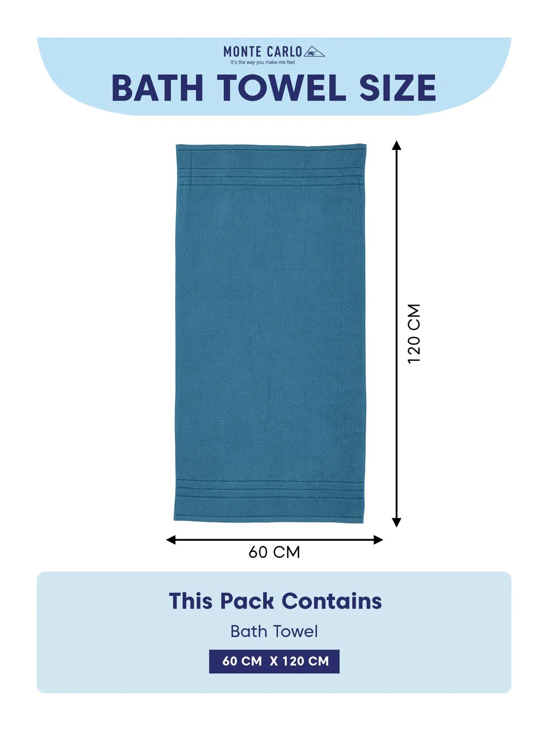 Essential Blue 100% Cotton Solid 340 GSM Bath Towel Soho Small 1 Pc Pvc Pack - Image 8