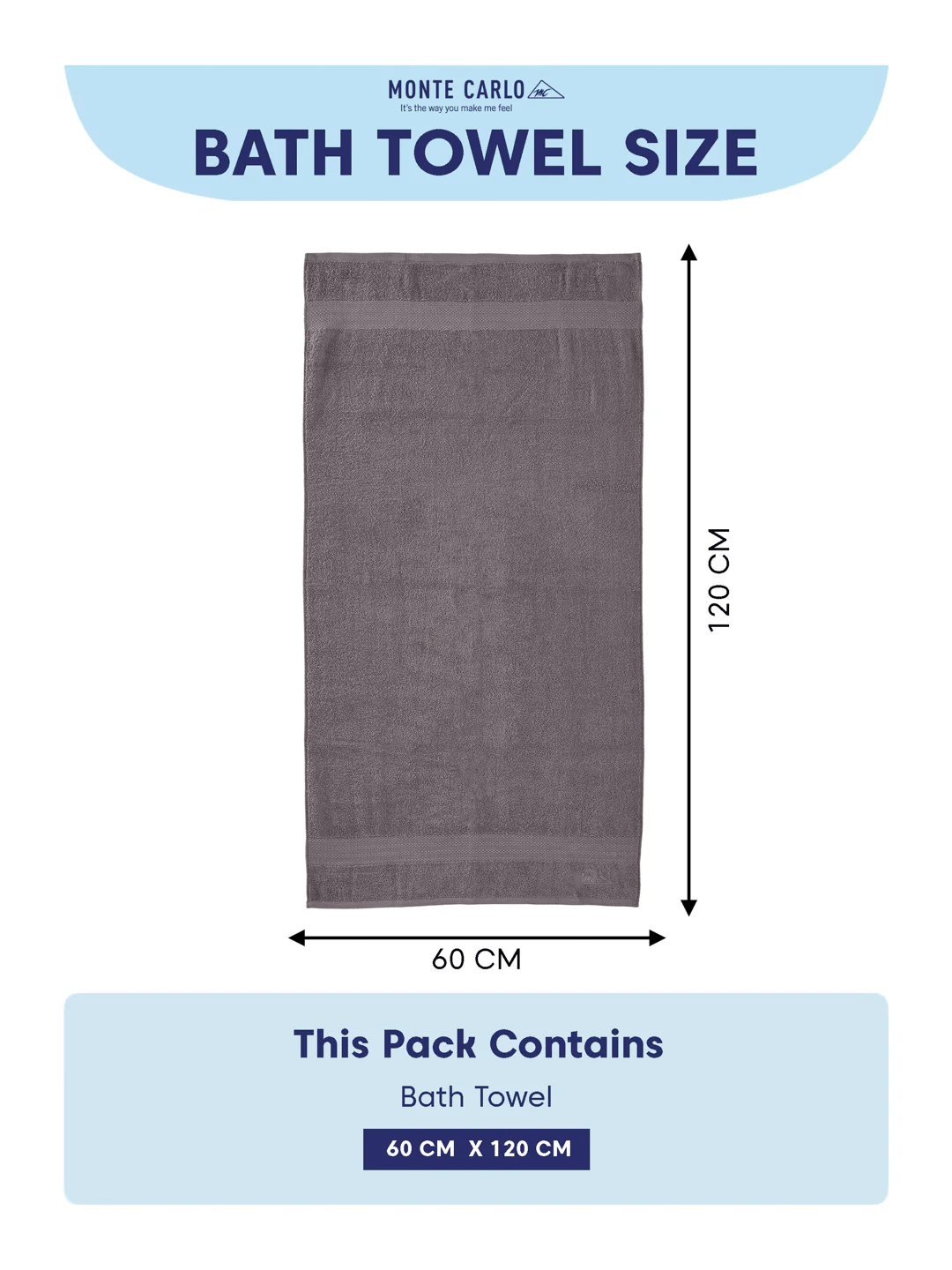 Essential Grey 100% Cotton Solid 380 GSM Bath Towel Jazz Small 1 Pc Pvc Pack - Image 8