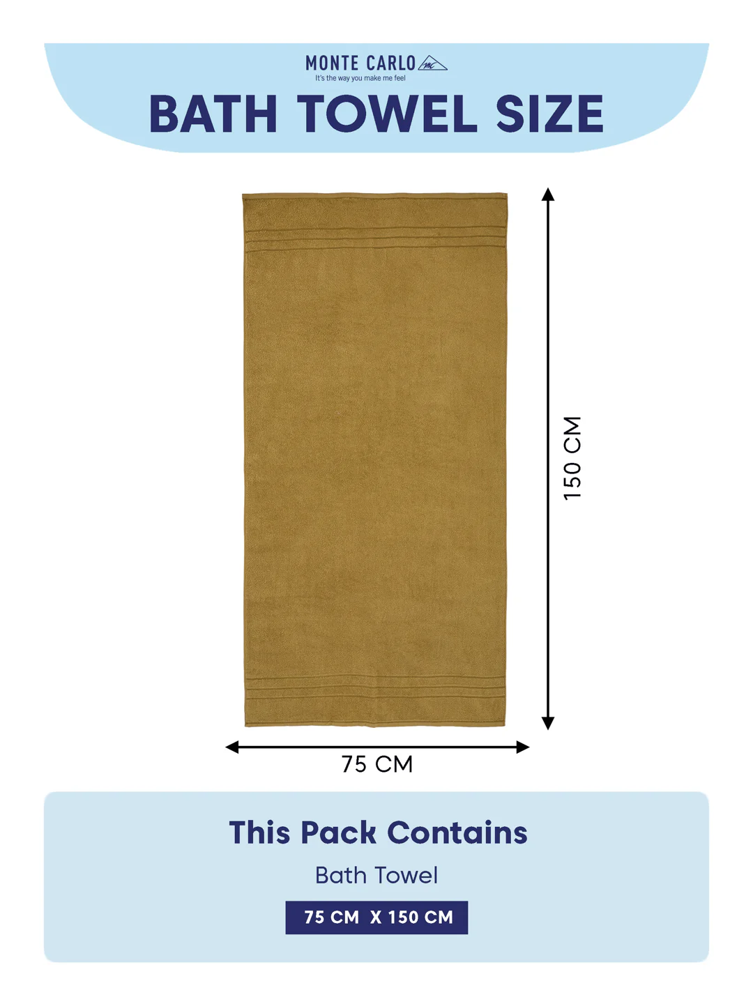 Essential Khaki 100% Cotton Solid 340 GSM Bath Towel Soho 1 Pc Pvc Pack - Image 8