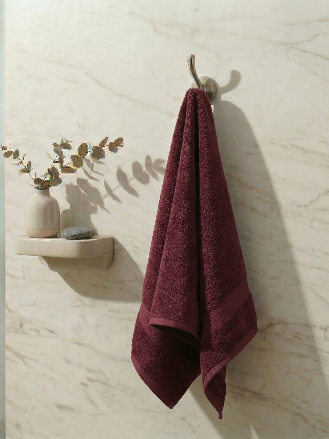 Essential Maroon 100% Cotton Solid 380 GSM Bath Towel Jazz Small 1 Pc Pvc Pack