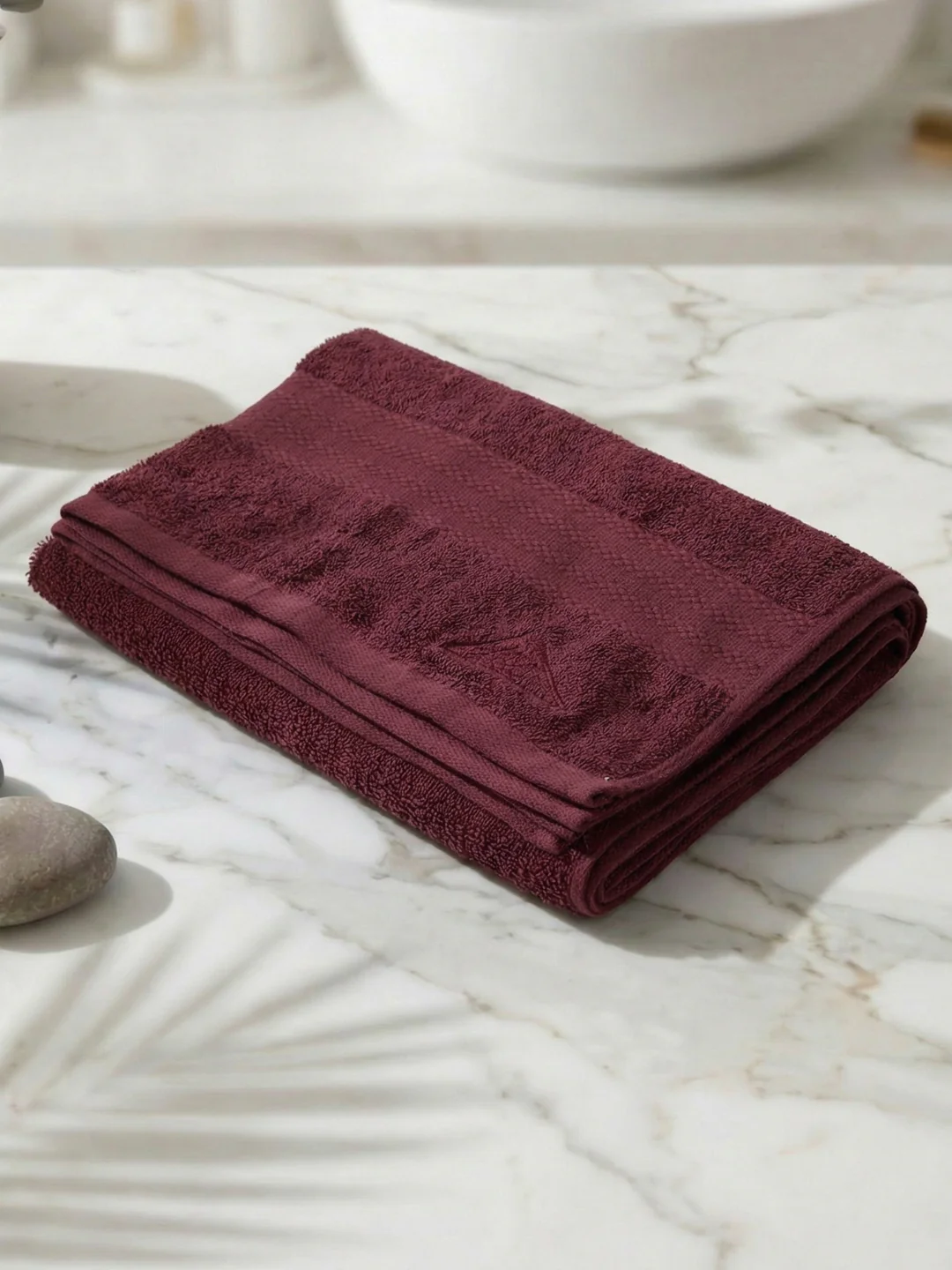 Essential Maroon 100% Cotton Solid 380 GSM Bath Towel Jazz Small 1 Pc Pvc Pack - Image 2