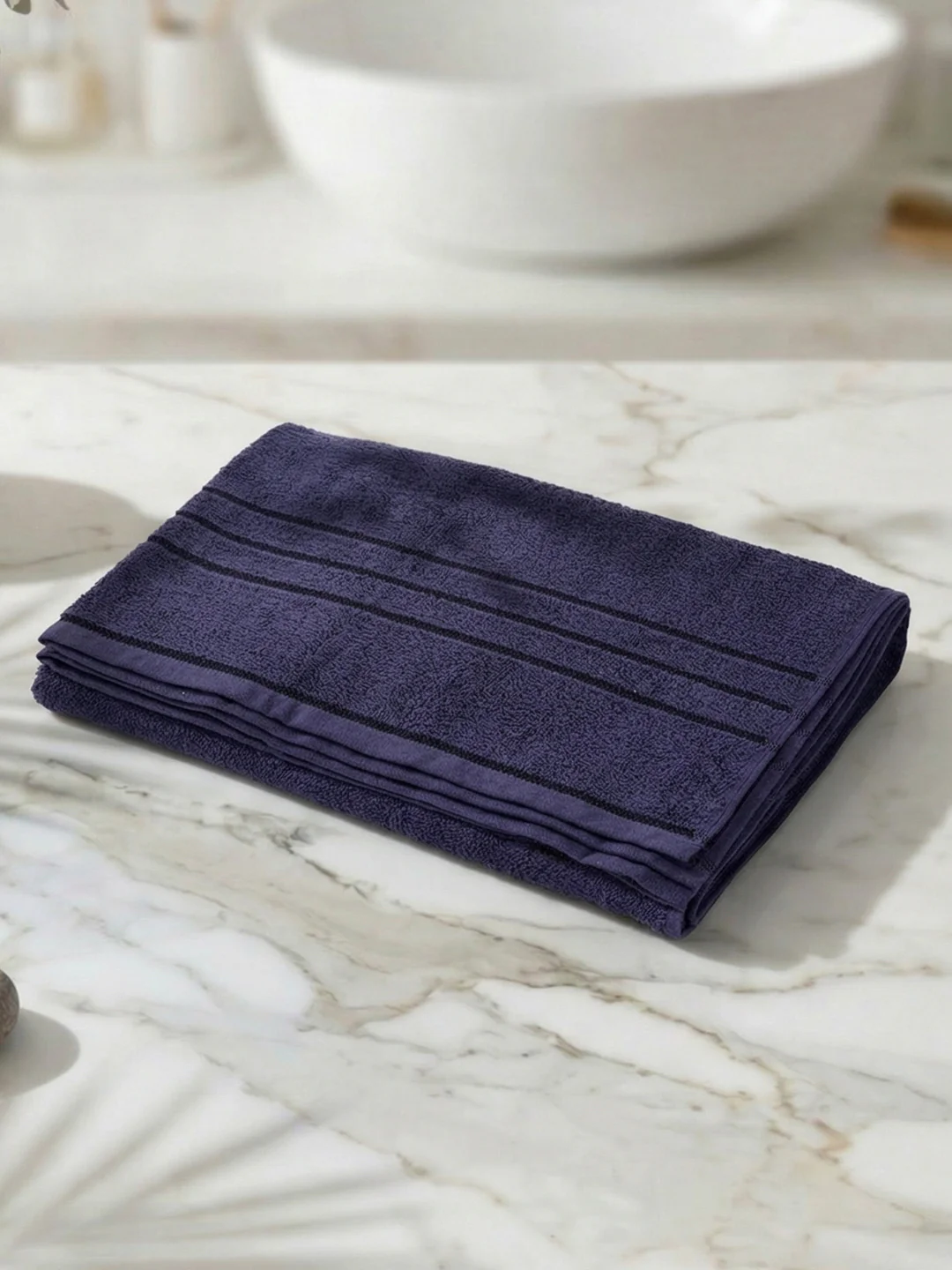 Essential Navy Blue 100% Cotton Solid 340 GSM Bath Towel Soho 1 Pc Pvc Pack - Image 2