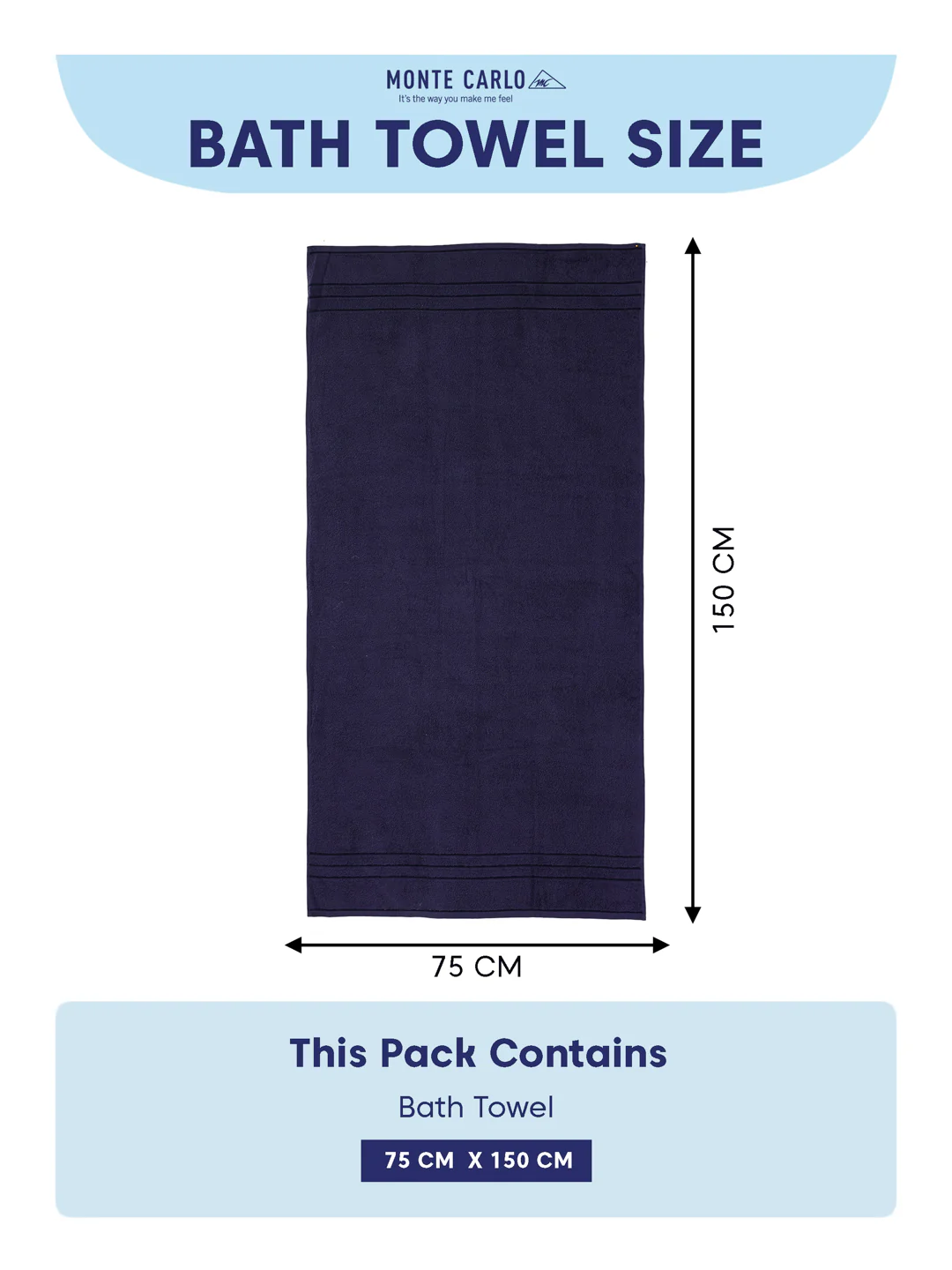 Essential Navy Blue 100% Cotton Solid 340 GSM Bath Towel Soho 1 Pc Pvc Pack - Image 8