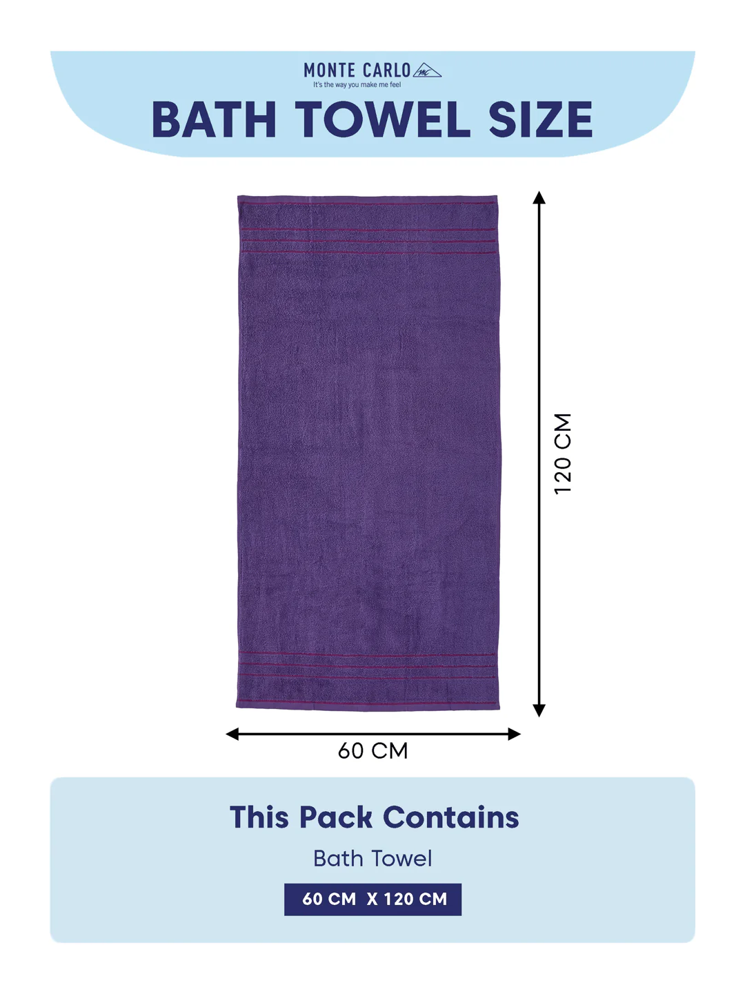 Essential Purple 100% Cotton Solid 340 GSM Bath Towel Soho Small 1 Pc Pvc Pack - Image 8