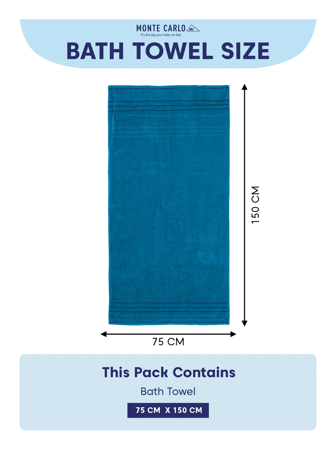 Essential Turquoise Blue 100% Cotton Solid 340 GSM Bath Towel Soho 1 Pc Pvc Pack - Image 8