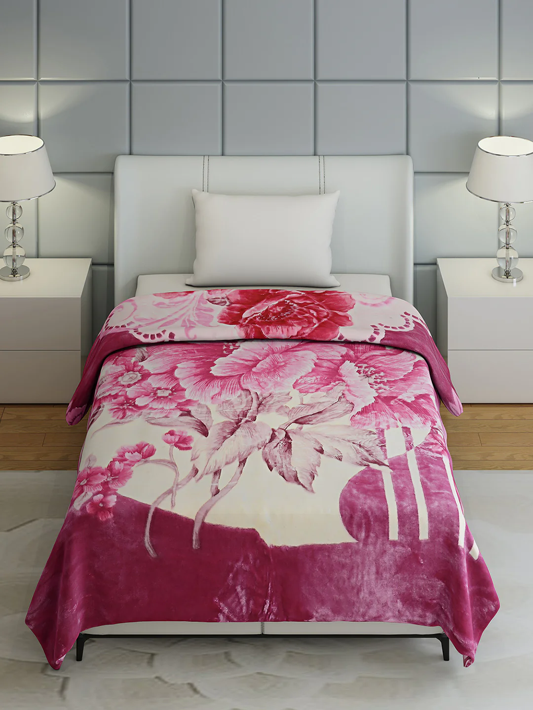 Floral Print Single Bed 852 GSM Blanket for Heavy Winter -2 Ply (Weight 3 kg) - Image 3