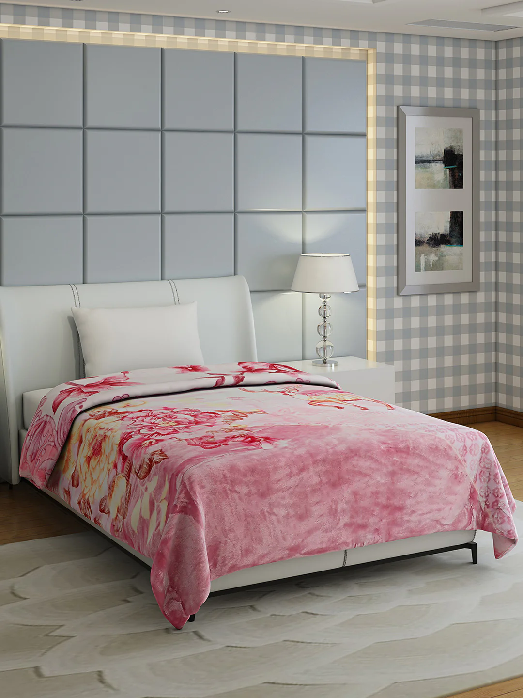 Floral Print Single Bed 852 GSM Blanket for Heavy Winter -2 Ply (Weight 3 kg) - Image 4