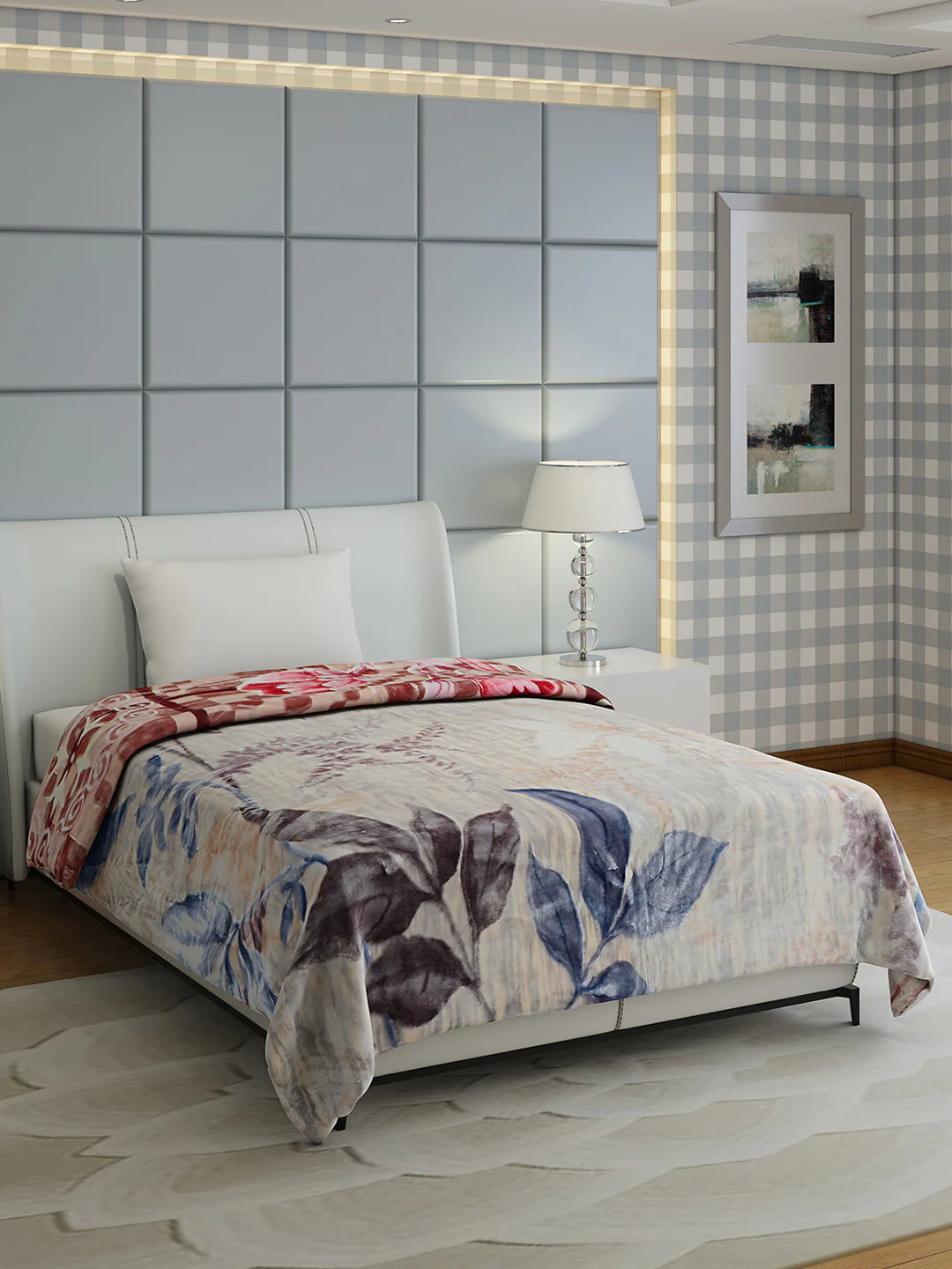 Floral Print Single Bed 852 GSM Blanket for Heavy Winter -2 Ply (Weight 3 kg) - Image 4