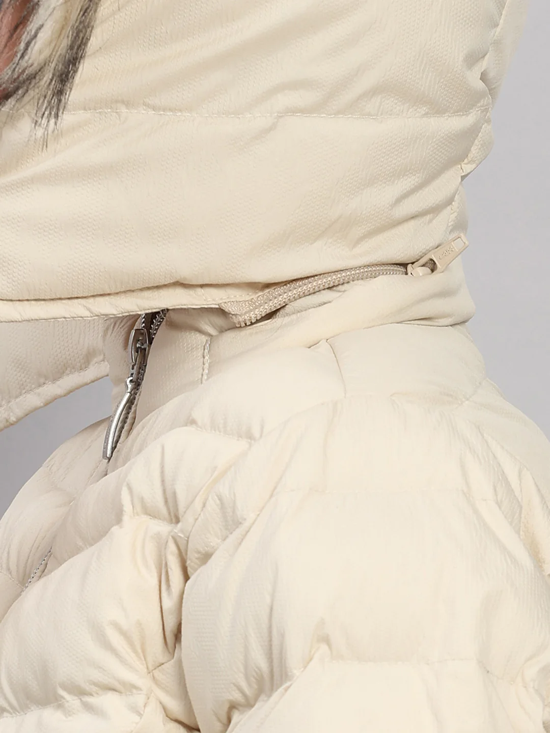 Girls Beige Self Design Hooded Full Sleeve Jacket - Image 7