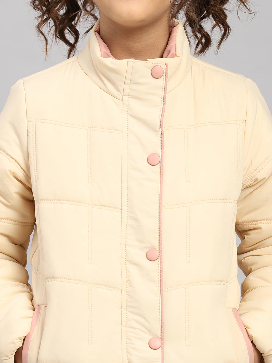 Girls Beige Solid Collar Full Sleeve Jacket - Image 6