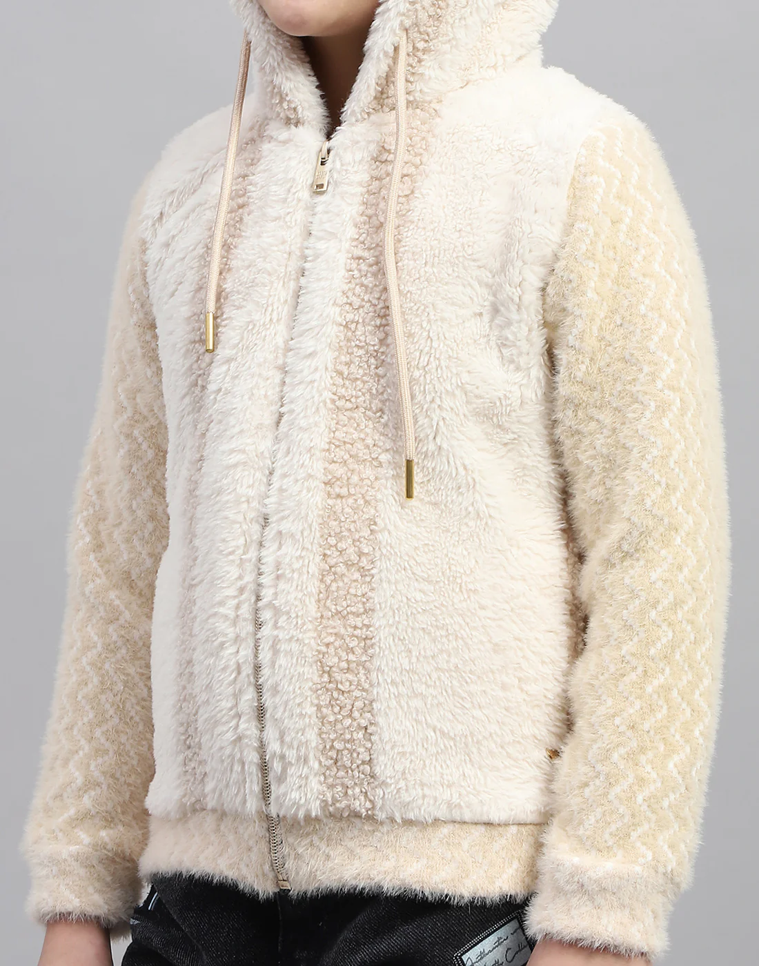Girls Beige Solid Hooded Full Sleeve Sweatshirt - Image 7